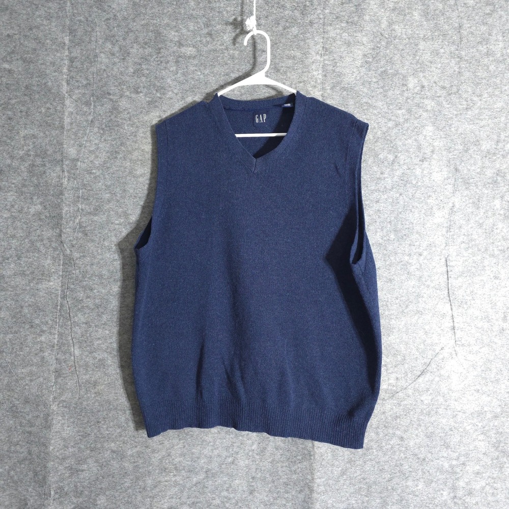 GAP Sweater Vest Mens XL‎ Navy Blue V Neck Lambswool Vintage Classic Preppy